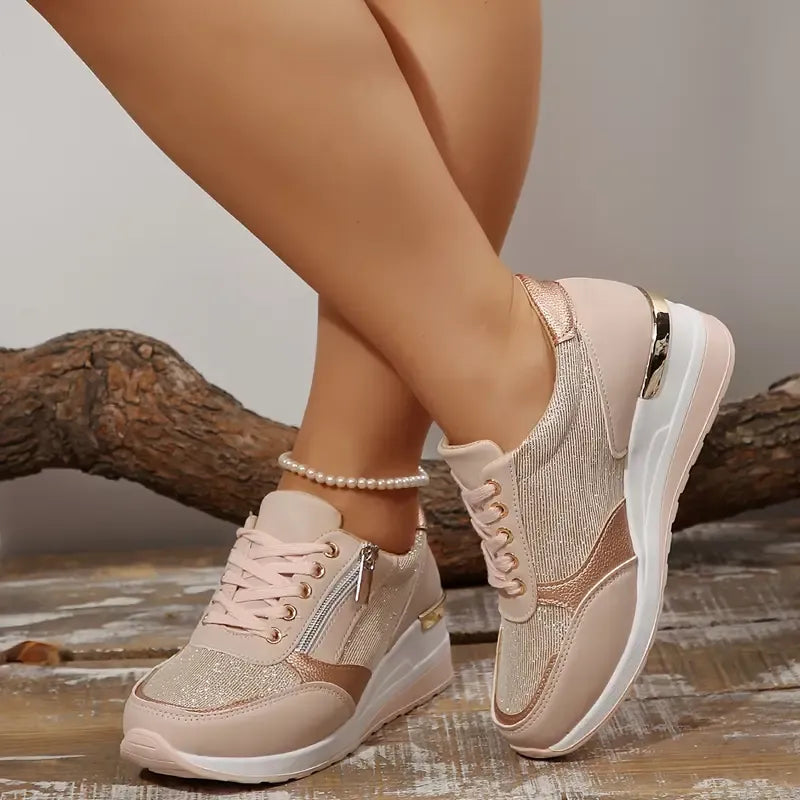 Zapatillas ortopédicas nuevas para mujer con cordones y cremallera lateral.