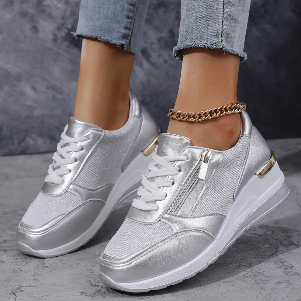 Zapatillas ortopédicas nuevas para mujer con cordones y cremallera lateral.