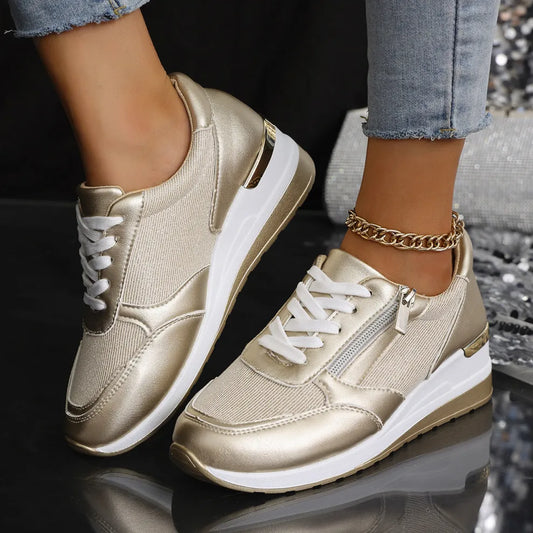 Zapatillas ortopédicas nuevas para mujer con cordones y cremallera lateral.