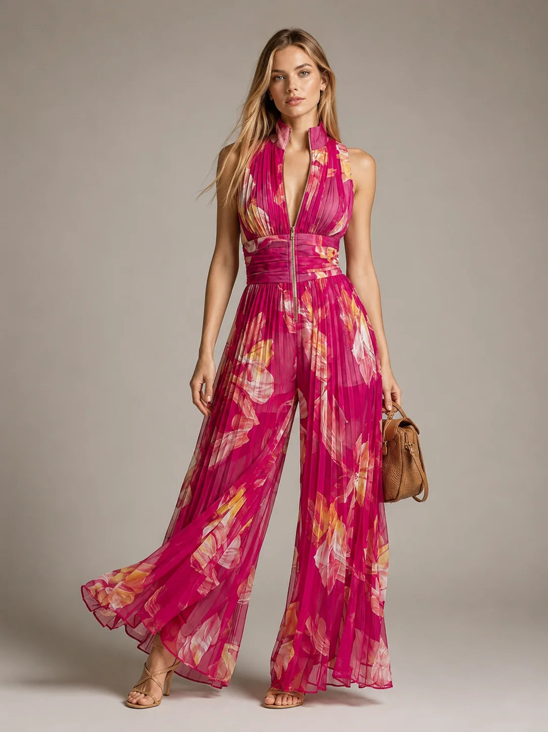 Leila| Mono Plisado Floral Fucsia