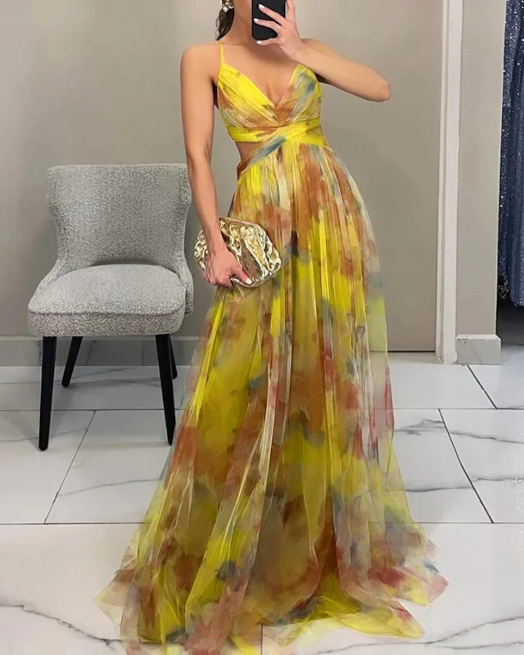 Giselle - Vestido largo con estampado floral encantador