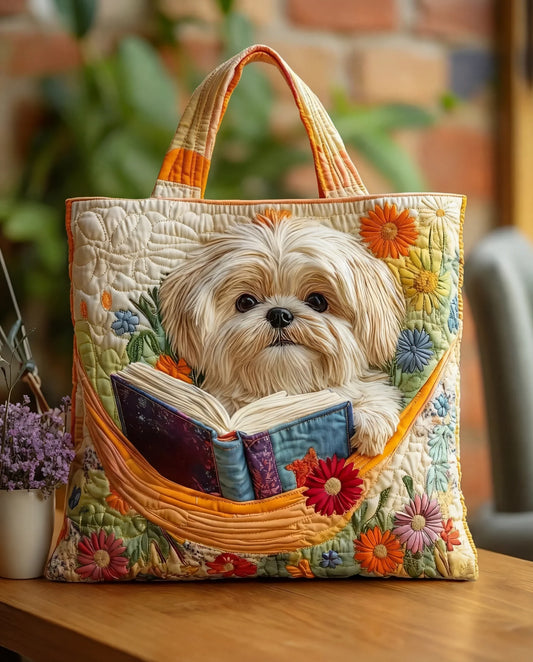 Bolso Artesanal “Shih Tzu con Libro y Flores”