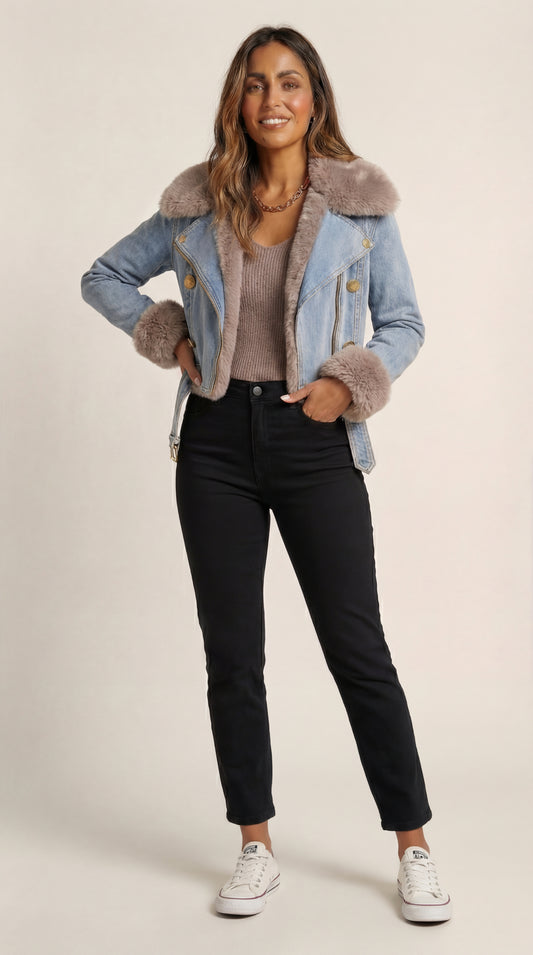 Amara Édition Luxe | Chaqueta denim cálida con forro de pelo