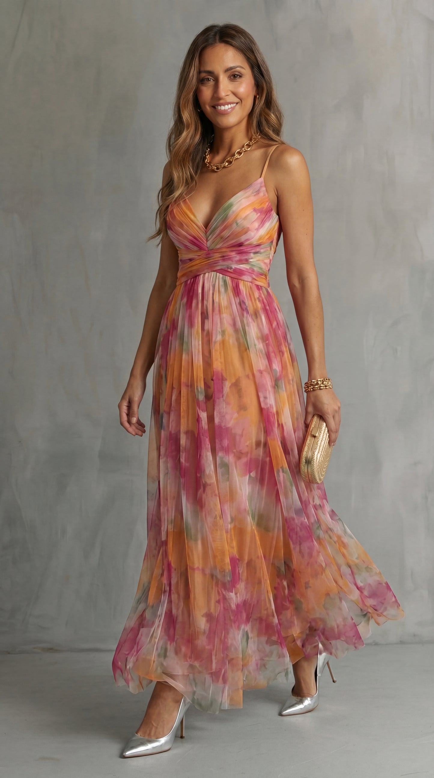 Giselle - Vestido largo con estampado floral encantador