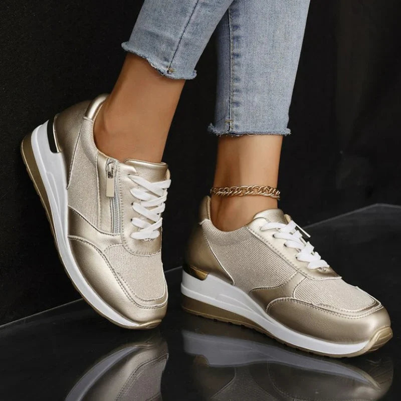 Zapatillas ortopédicas nuevas para mujer con cordones y cremallera lateral.